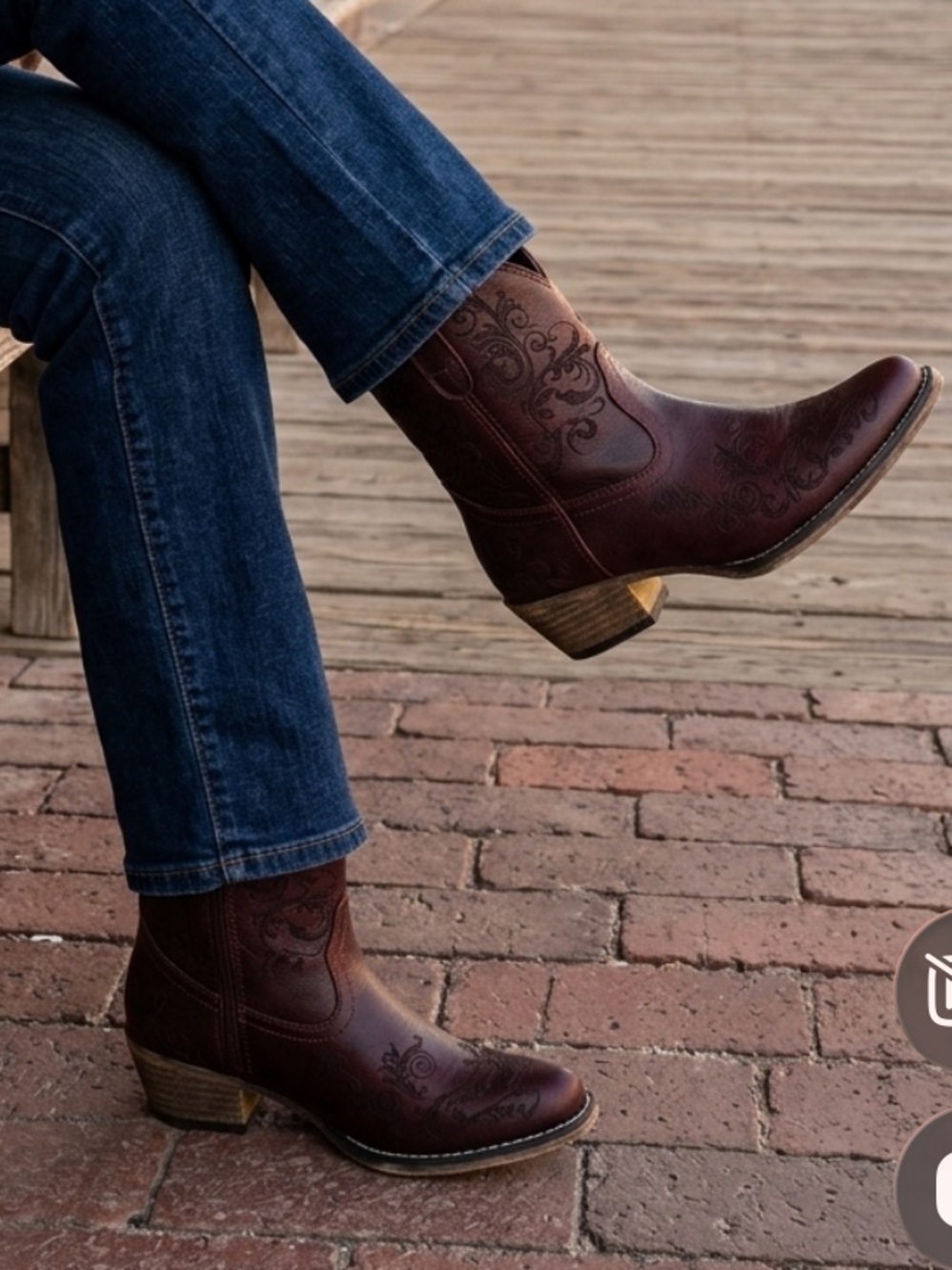 Roper Women's Sz 7.5 Short Stuff Snip Nose Western Boots Dark Maroon Tool Design